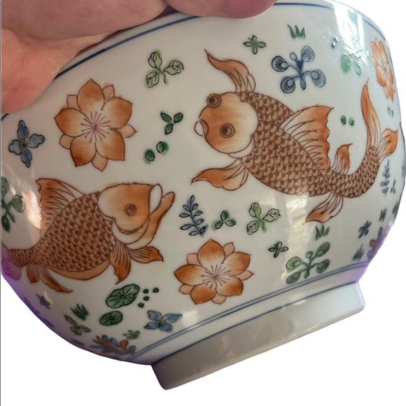Porcelain 10" vintage Koi fish Gold Carp Decorative bowl - Picture 10 of 12
